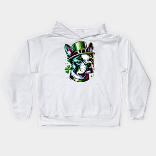 Boston Terrier Celebrates Saint Patrick's Day Joyfully Kids Hoodie